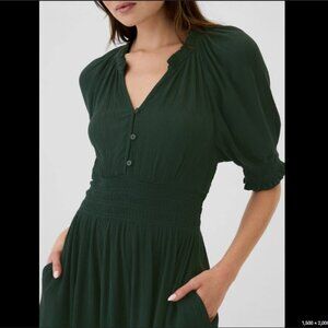 GAP deep green midi dress with smocked waist